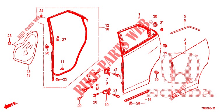 TUERBLECHE, HINTEN(4D)  für Honda CIVIC TOURER DIESEL 1.6 EXGT 5 Türen 6 gang-Schaltgetriebe 2015