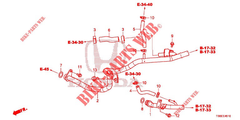 WASSERSCHLAUCH/HEIZUNGSSCHACHT (DIESEL) für Honda CIVIC TOURER DIESEL 1.6 EXGT 5 Türen 6 gang-Schaltgetriebe 2015