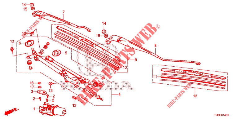 WINDSCHUTZSCHEIBENWISCHER (RH) für Honda CIVIC TOURER DIESEL 1.6 EXGT 5 Türen 6 gang-Schaltgetriebe 2015