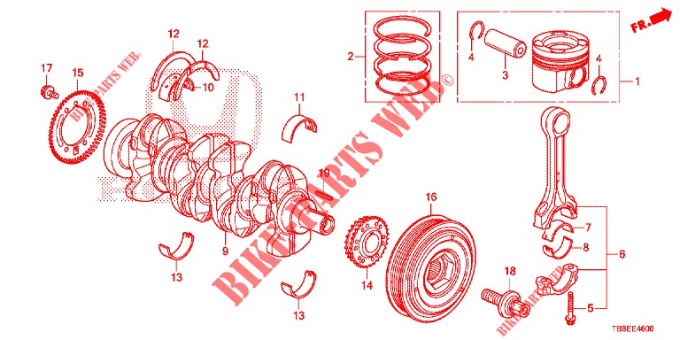 KURBELWELLE/KOLBEN (DIESEL) für Honda CIVIC TOURER DIESEL 1.6 EXGT 5 Türen 6 gang-Schaltgetriebe 2016