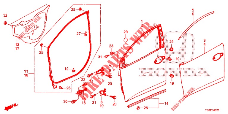 TUERTAFELN, VORNE(2D)  für Honda CIVIC TOURER DIESEL 1.6 EXGT 5 Türen 6 gang-Schaltgetriebe 2016