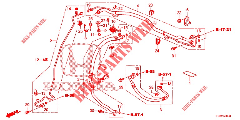 KLIMAANLAGE (FLEXIBLES/TUYAUX) (DIESEL) (RH) für Honda CIVIC TOURER DIESEL 1.6 EXGT 5 Türen 6 gang-Schaltgetriebe 2017