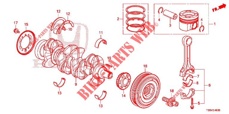 KURBELWELLE/KOLBEN (DIESEL) für Honda CIVIC TOURER DIESEL 1.6 EXGT 5 Türen 6 gang-Schaltgetriebe 2017