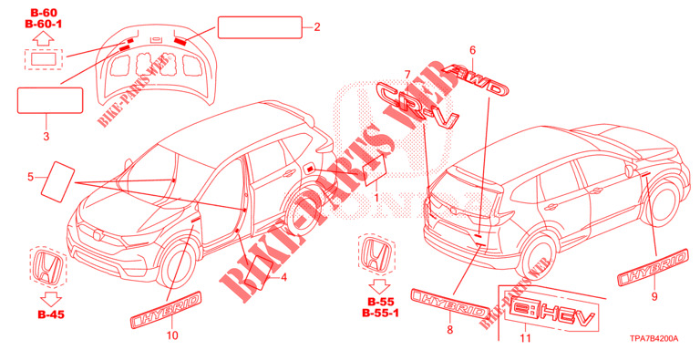 EMBLEME/WARNETIKETTEN  für Honda CR-V HYBRID 2.0 BASE 5 Türen E-CVT 2020
